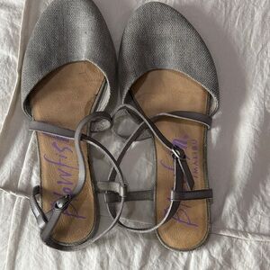 Blowfish Silver Textured D'Orsay Flats with Ankle Straps